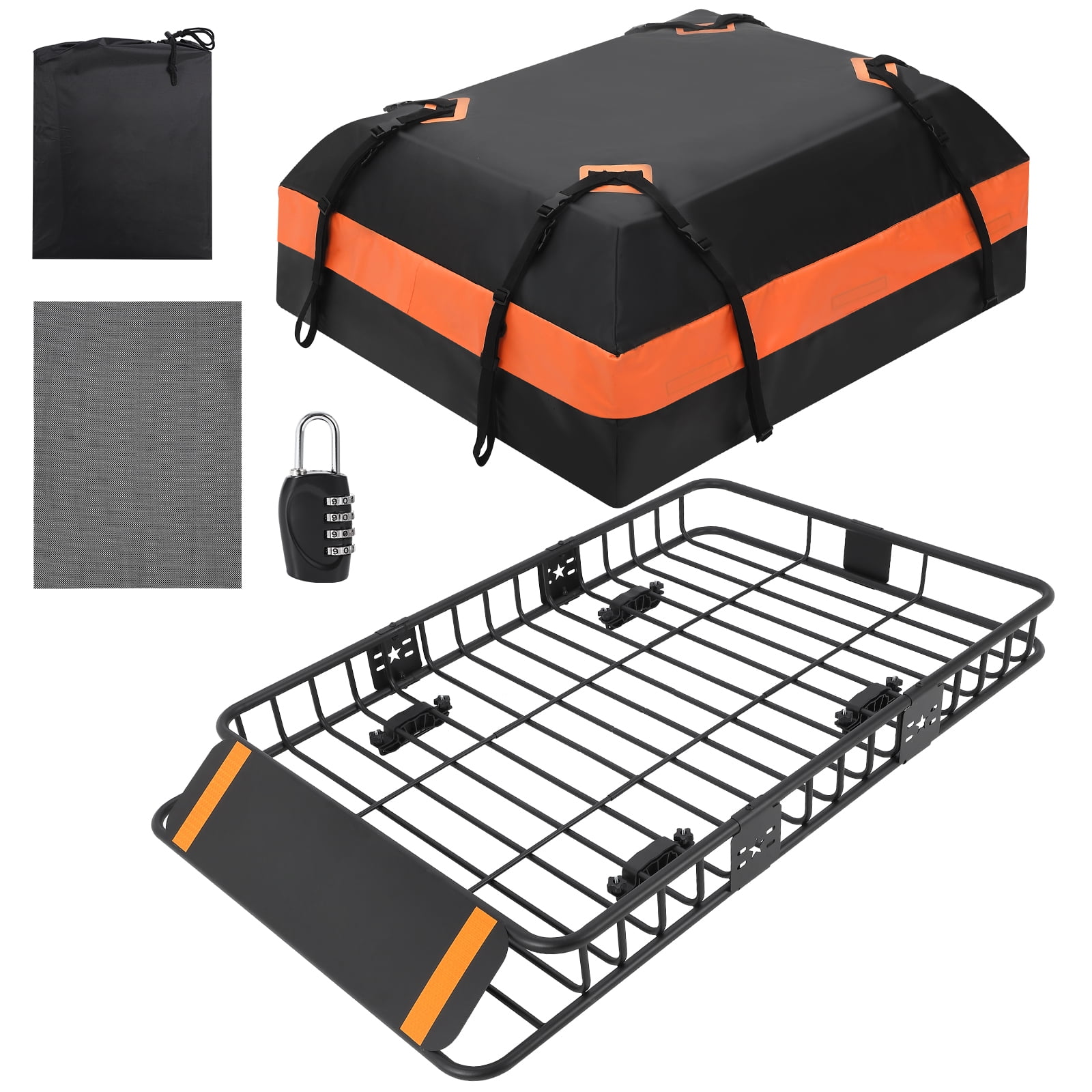 M optimized 64"x 39" x 6" Roof Rack, Rooftop Cargo Carrier Basket with 21 Cubic Feet Waterproof Bag, 200 Lbs Capacity, Rack Extension, Black
