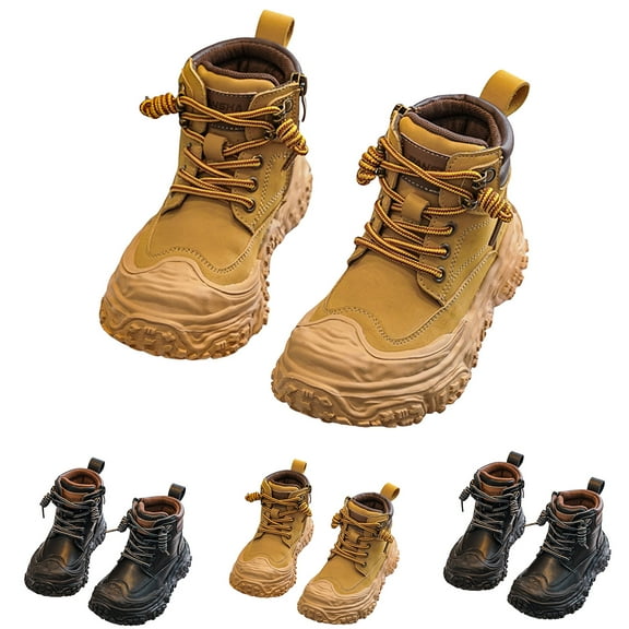 Dakaela Boys Hiking Snow Boots Little Kid High Top Dress Shoes Toddler Lace Up Non Slip Loafers Walking Ankle Work Booties Black