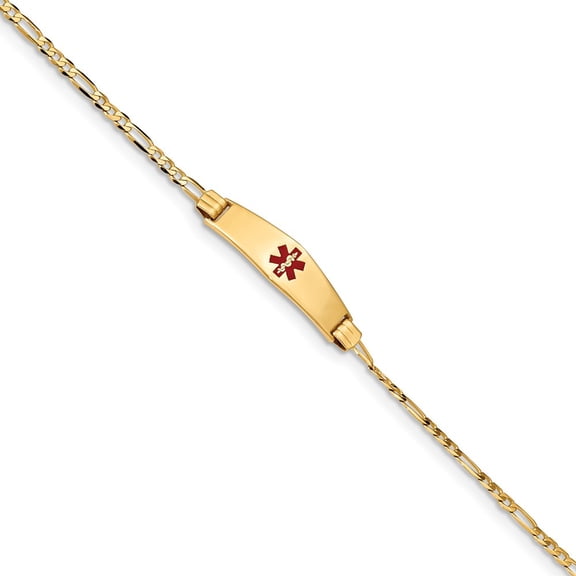 14K Yellow Gold bracelet Medical Figaro Alert Red 7 in 7.5 mm 2.5