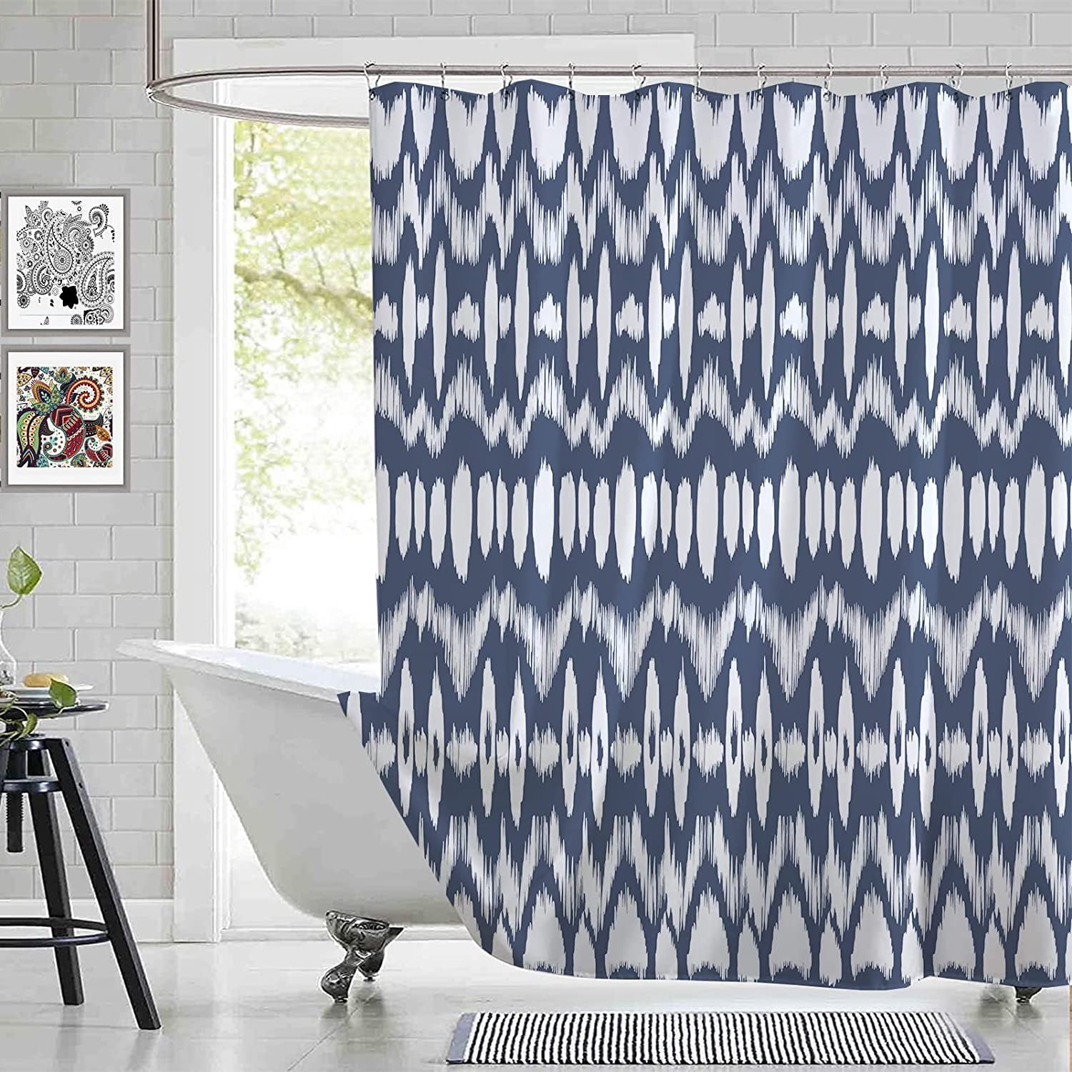 Blue White Bobo Shower Curtain,Modern Farmhouse Chic Shower Curtains