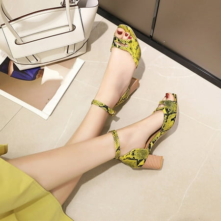 

absuyy Women s Heeled Sandals- Casual Fashion Artificial Snake Pattern Leather New Style Summer Sandals #346 Yellow-9.5