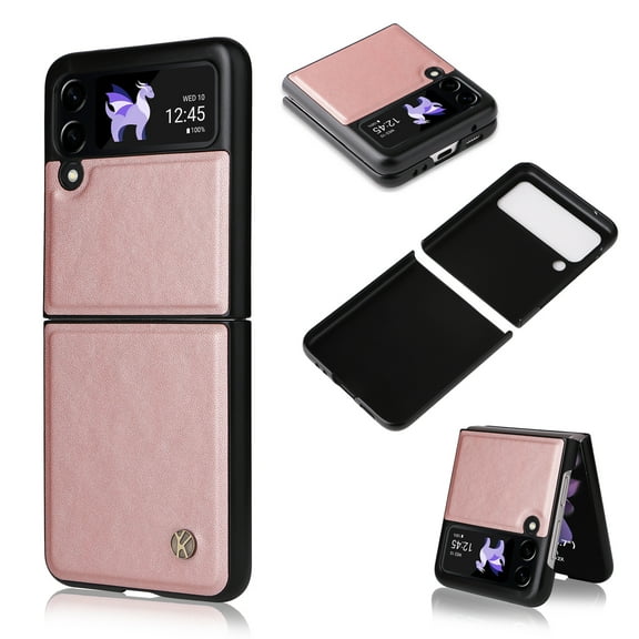 Allytech PU Leather Case for Samsung Galaxy Z Flip 4 2022 (5G), Ultra Thin Anti-Drop Shockproof Protective Foldable Folio Case for Galaxy Z Flip4 6.7 inch, Rosegold