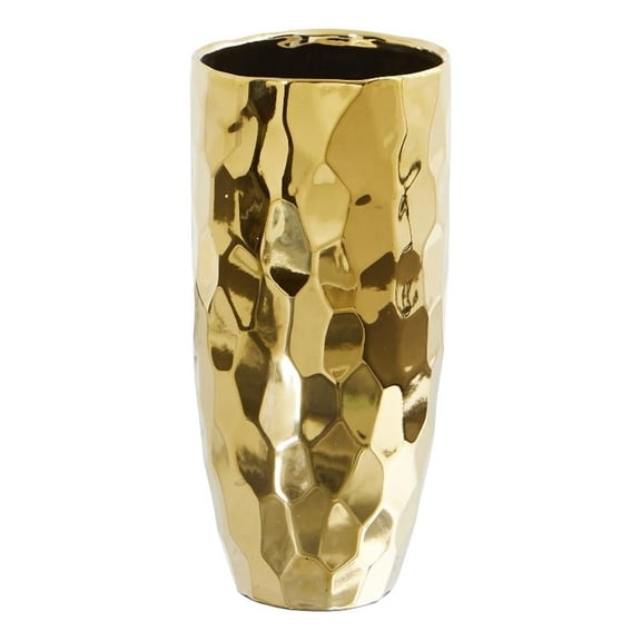 Nearly Natural 10" Designer Gold Cylinder Vase in Gold