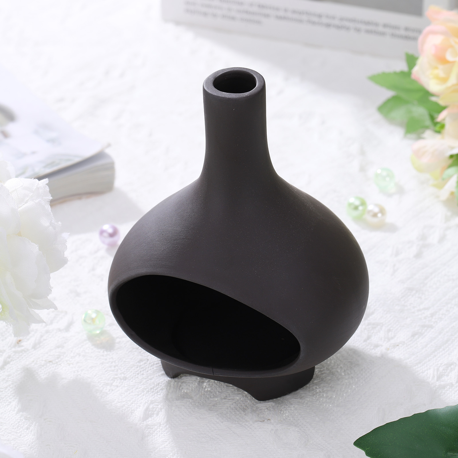 Uxcell 12.5 cm Modern Incense Burner Ceramic Incense Holder Ash Catcher for Meditation Aromatherapy Yoga Black