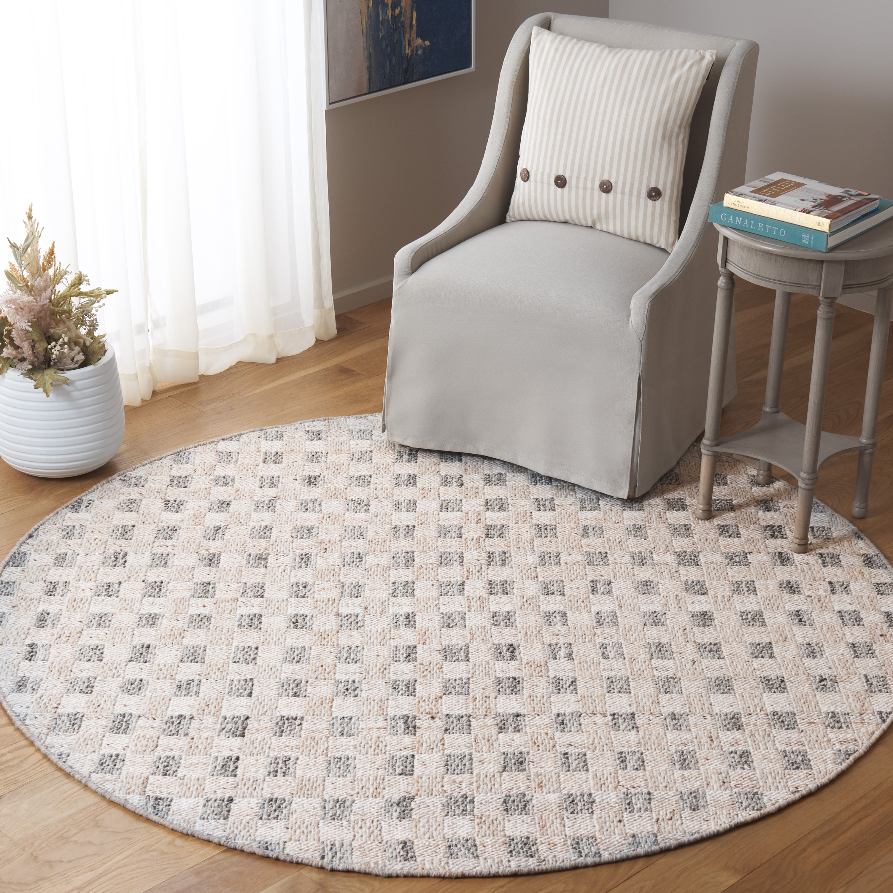 SAFAVIEH Renewal Devrim Geometric Area Rug, Ivory/Gray, 6' x 6' Round