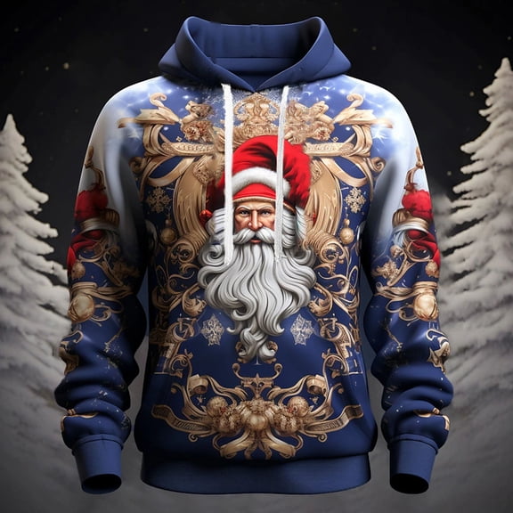 Christmas Hoodies for Men 2025 Trendy 3D Print Santa Claus Graphic Long Sleeve Novelty Funny Casual Sweatshirt