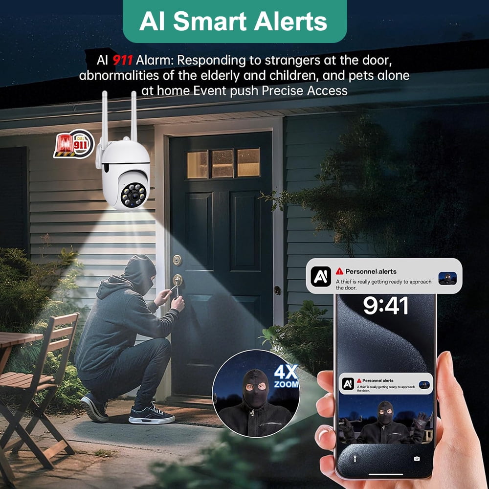 4-Pack 1080P Outdoor WiFi PTZ Security Camera, 2.4G & 5GWiFi, Auto Tracking, 2 Way Audio, Spot Night Vision,support SD Card & Cloud Storage, Indoor/Outdoor CCTV Camera for Baby/Elderly