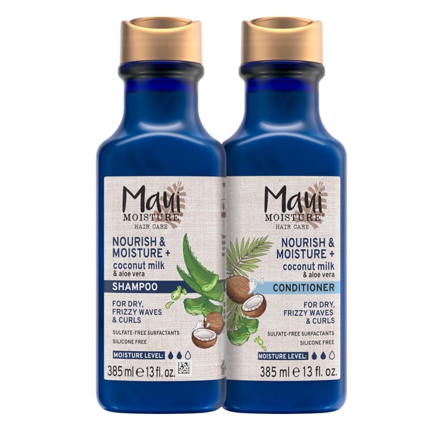 Maui Moisture Nourish & Moisture + Coconut Milk Shampoo + Conditioner to Hydrate and Detangle Curly Hair, Lightweight Daily Moisturizing Shampoo, Vegan, Silicone & Paraben-Free, 13 Fl