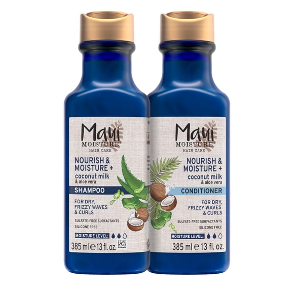 Maui Moisture Nourish & Moisture + Coconut Milk Shampoo + Conditioner to Hydrate and Detangle Curly Hair, Lightweight Daily Moisturizing Shampoo, Vegan, Silicone & Paraben-Free, 13 Fl