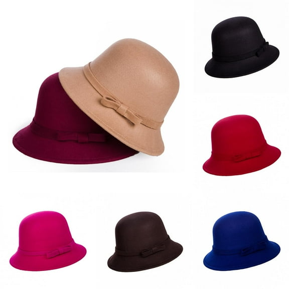 Limei Ladies Wool Felt Bucket Hat Women Vintage Cloche Fedora Winter Church Bowler Hat with Bow