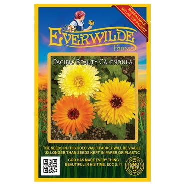 Everwilde Farms - 500 Pacific Beauty Mixed Calendula Garden Flower Seeds - Gold Vault Jumbo Bulk Seed Packet