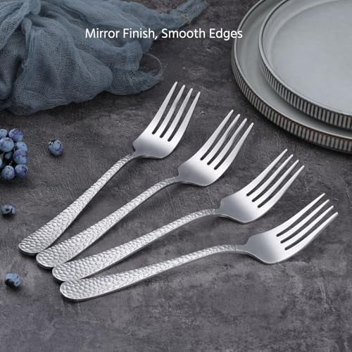 Hammered Serving Forks, 4-Piece Stainless Steel Hostess Serving Utensils Set for Meat Catering Buffet Party Kitchen Restaurant, Non-toxic & Dishwasher Safe