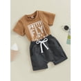 thumbnail image 4 of Toddler Baby Boy Clothes Set Letter Print 6M 12M 18M 24M 3Y Crewneck T-Shirt and Solid Color Shorts Set 2Pcs Summer Outfits, 4 of 10