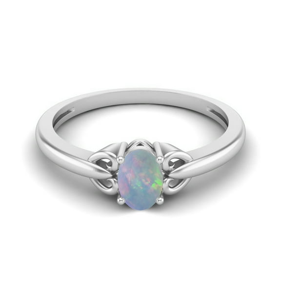 925 Sterling Silver 6X4mm Oval Ethiopian Opal Solitaire Women Valentines Day Gifts Ring