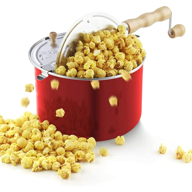 Cook N Home 02699 Stovetop Aluminum Popcorn Popper, 6 Quart, Red