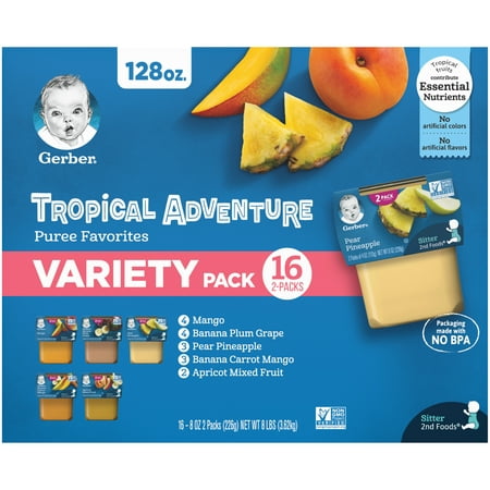 Gerber 2nd Foods Baby Food, Tropical Adventure Variety Pack, 2 oz Tubs (32 Pack)