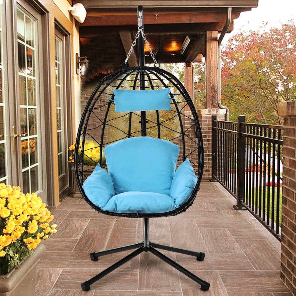 SEGMART Outdoor Hanging Egg Chair with Stand, Wicker Hanging Swing