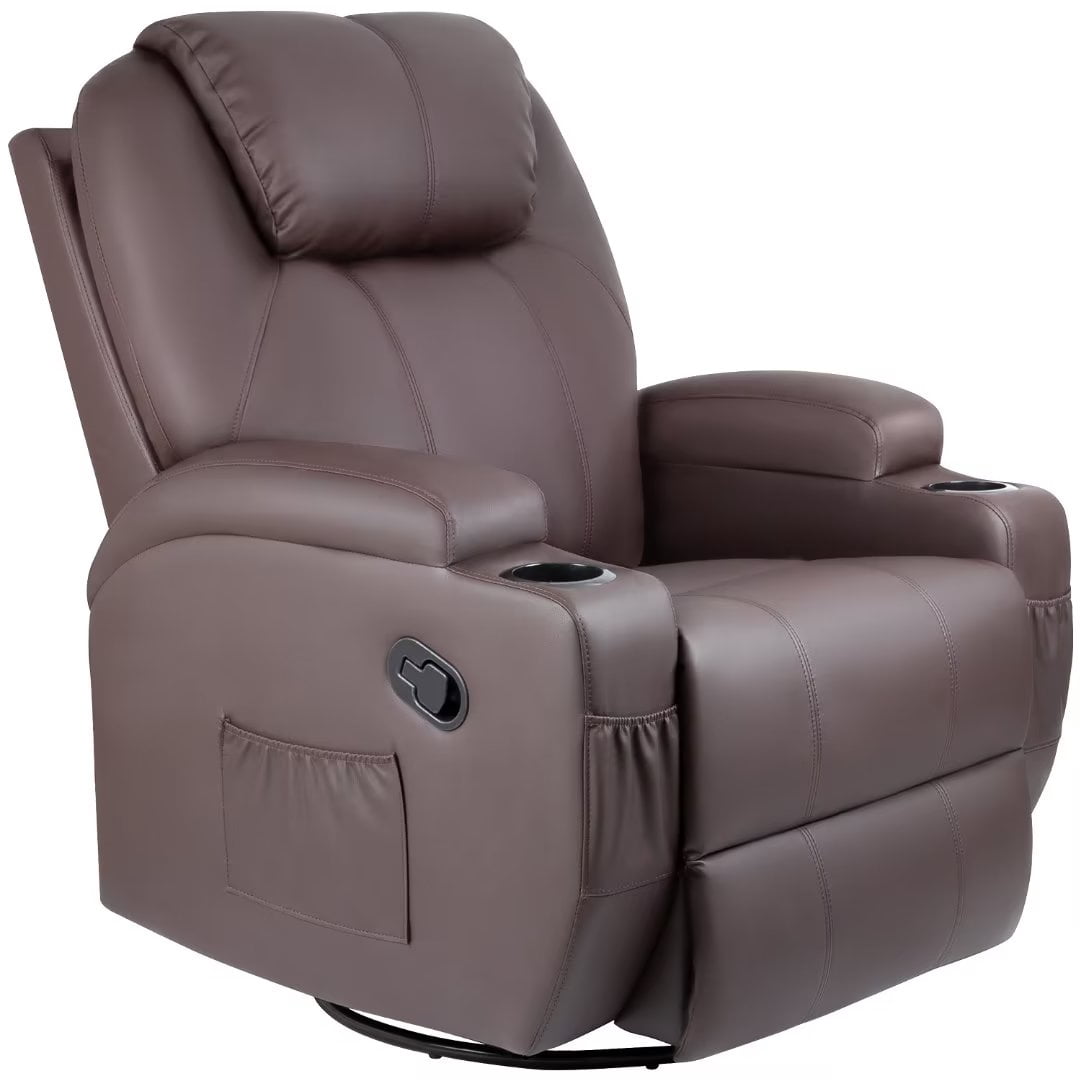 Vineego 360° Swivel PU Leather Chair with Massage Function Adjustable Home Theater Single Recliner,Brown