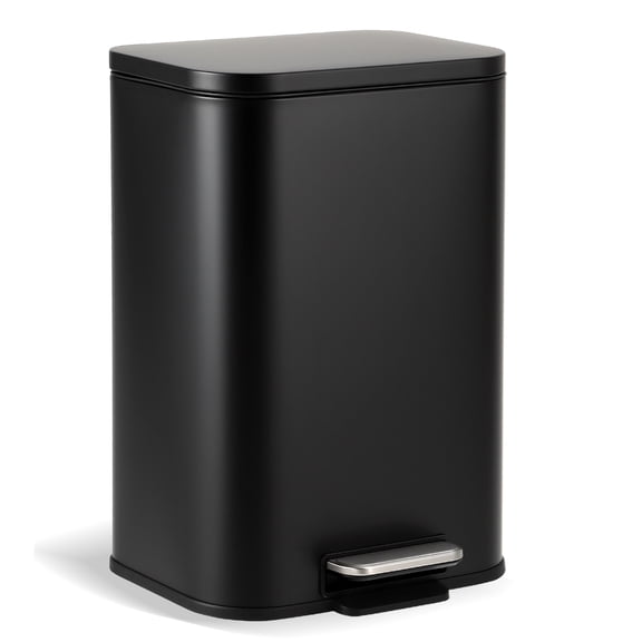 Space-Saving Rectangular Stainless Steel Step Trash Can, Soft-Close Lid, Removable Inner Bucket, Fingerprint-Proof Pedal Bin for Kitchen, Home, Office, Restaurant – Black/Silver