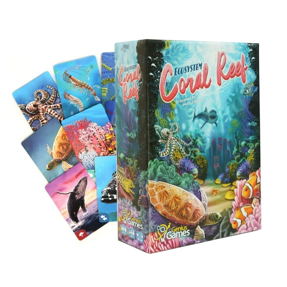 Genius Games Ecosystem: Coral Reef - A Mensa Recommended Family Card Game About Aquatic Animals Their Habitats & Food Chain | A Light Educational Marine Biology Board Game for Kids and Families
