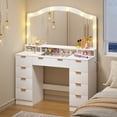 thumbnail image 5 of Tomnk woo 46" Fluted Vanity Desk with Mirror, Lights, Glass Top, 9 Drawers, Adjustable Brightness, White, 5 of 7
