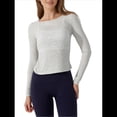 thumbnail image 3 of Camiseta Deportiva Informal de Cuello Redondo y Larga para Mujer, Estilo Jersey, para Otoño e Invierno, con Pliegues y Ajustada, para Yoga Gris XL, 3 of 8