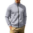 thumbnail image 3 of Men No Hood Zipper Sweatshirt Collared Full Zip Soft Home Comfy Casual Jacket Sweatshirt Fall Winter Outdoor Workout Zip up Fashion Outerwear with Side Pockets, 3 of 9