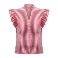 thumbnail image 4 of ZJXFGS Button Down Shirts for Women Gingham Top Stripes Blouses Plaid Tops Women Y2K Going Out T-Shirt Short Sleeve Blouses for Women Red M, 4 of 8