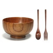 EASTIN Handmade Wooden Bowls and Spoons Fork for Rice, Soup, Salad and Dip