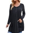 thumbnail image 1 of Blusa informal de manga larga con botones de color liso y cuello redondo para mujer Fridja  hkj1888, 1 of 5