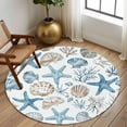 thumbnail image 3 of Blue Beige Coastal Large Area Rugs for Bedroom Living Room, Soft Non Slip Carpet Bedside Rug, Summer Beach Nautical Starfish Shell Round Floor Cover Kitchen Accent Rug 8' for Dining Room/Office, 3 of 9