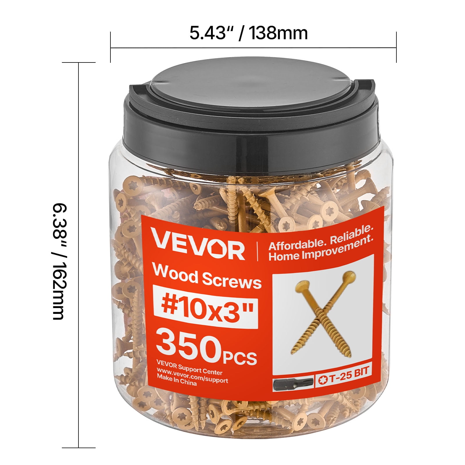 VEVOR Wood Screws 350 PCS, #10 x 3-Inch Anti-Rust Coated, Exterior Deck Screw Torx/T25 Star Drive, Metal Rust-Resistant Outdoor Decking Screws with 2 Screw Connectors, for Decking Fencing Framing