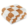 thumbnail image 3 of Exclusivo Mezcla Checkered Throw Blanket, Super Soft and Warm Fluffy Fleece Blanket for Couch, Sofa, Bed, Cute Plaid Pattern, Coral Orange, 50"x60", 3 of 8