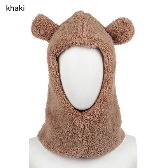 Women Plush Cute Winter Hats Bear Ear Hat Earflap Earmuff Beanies Caps KHAKI