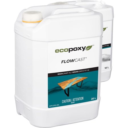 EcoPoxy FlowCast Deep Pour Epoxy Resin Kit - 7.9 Gal / 30L: UV/Yellowing Resistant, Bio-Based Resin | Water Clear Epoxy for River/Ocean Tables and Other Deep Casting Bubble Free Epoxy Projects