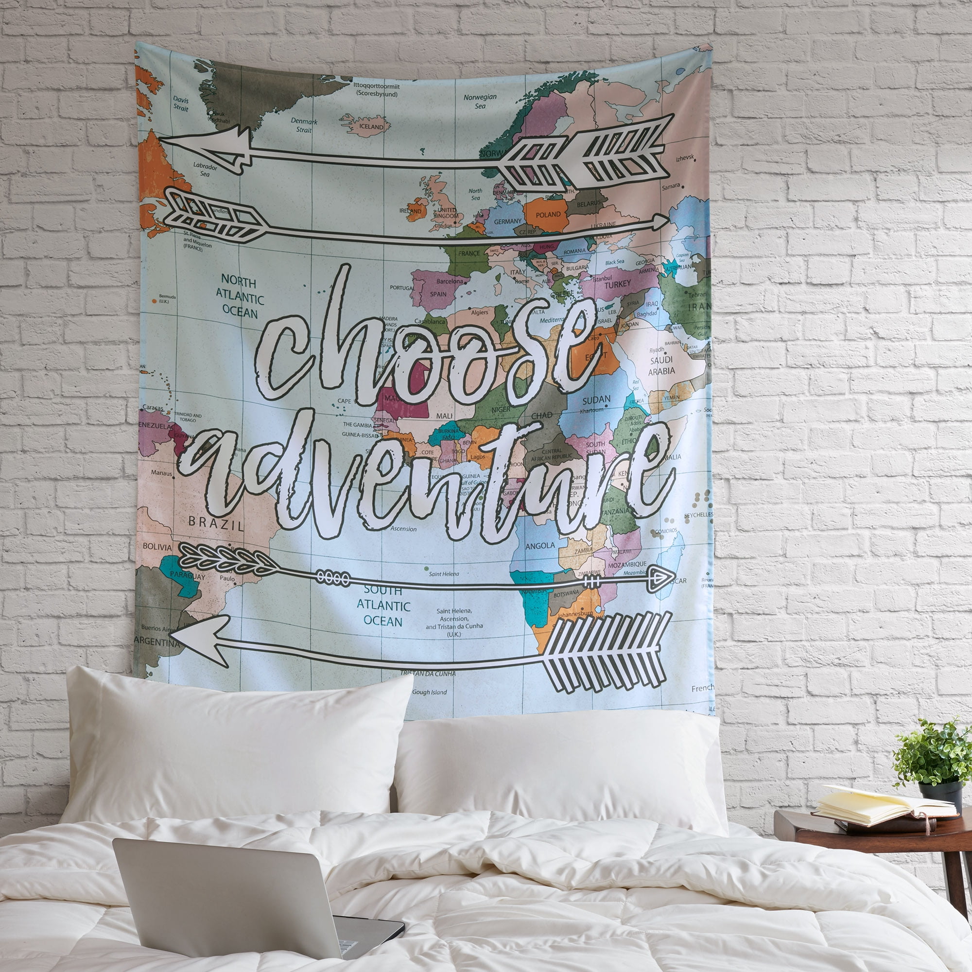 Choose Adventure Global Map Decorative Wall Tapestry 50 x 60 in