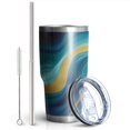thumbnail image 2 of 30oz Blue and Gold Marble Shimmer Streaks Pattern Tumblers Stainless Steel Tumbler with Lid and Straw,Vacuum Insulated Double Wall Travel Tumbler Cups Mug with Cleaning Brush for Coffee,Tea, 2 of 7