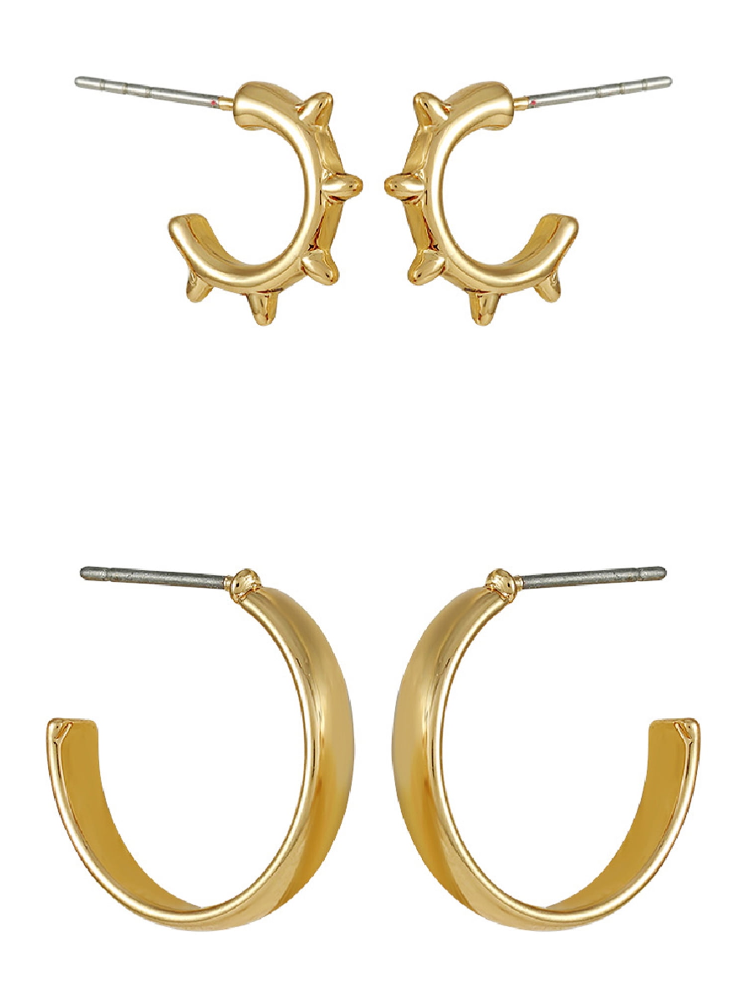 Time and Tru Women's Gold Tone Fashion Dainty 6 Pairs of Metal Hoops.