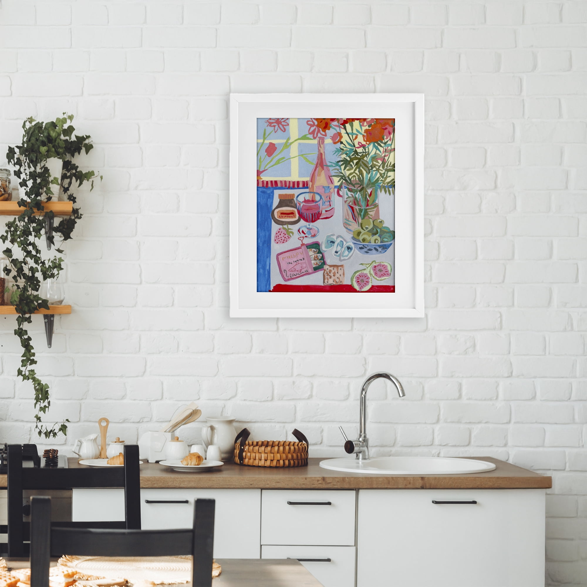 Stupell Industries Red & Blue Table Setting White Framed Print Under Glass, design by Melissa Wang