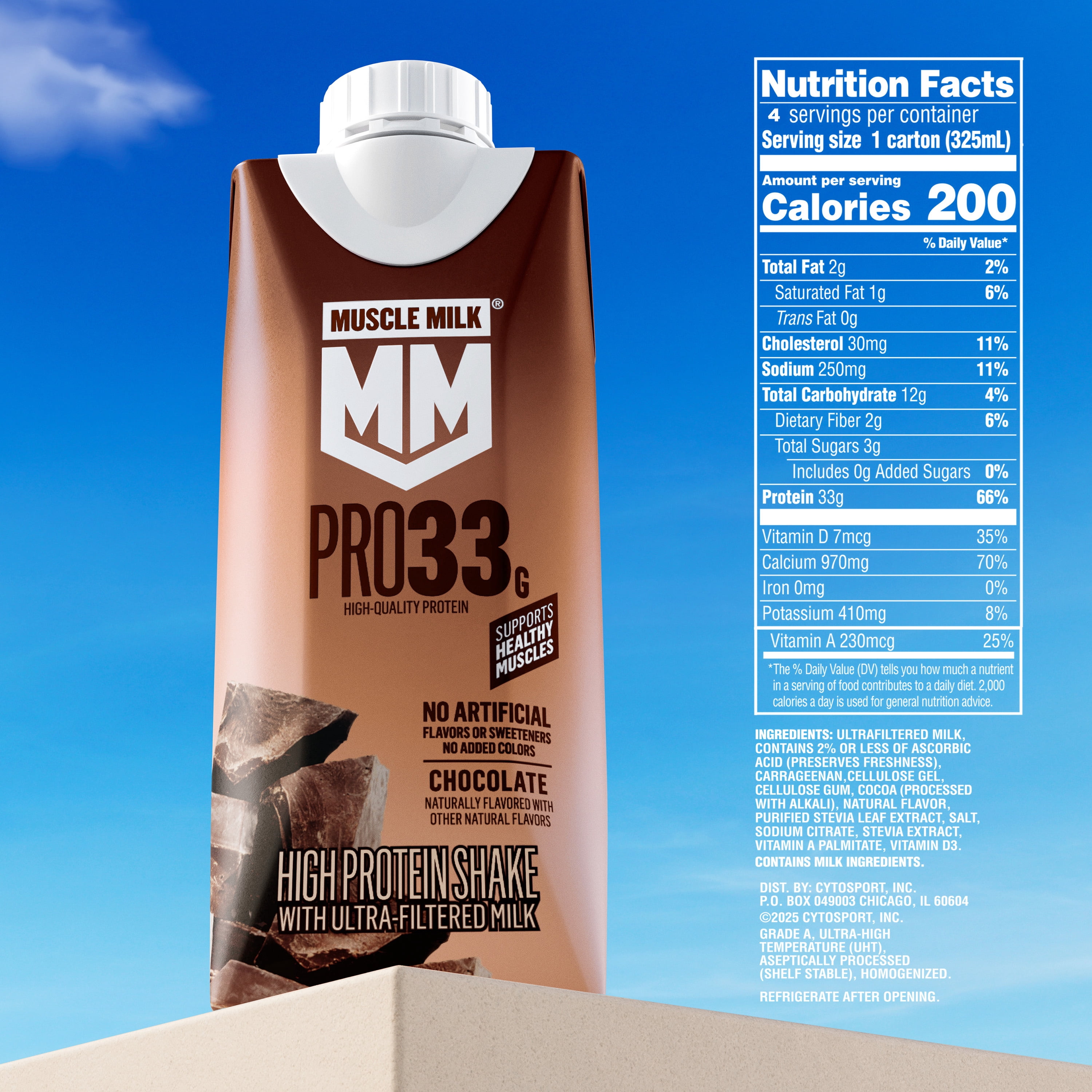 Muscle Milk Pro 33g High Protein Shake Ultra Filtered Milk, Chocolate 11 fl oz, 4 pack