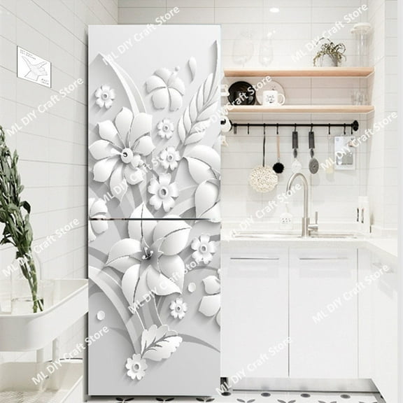 White Magnolia Flower Refrigerator Sticker Self Adhesive Waterproof Kitchen Decoration Wallpaper Fr