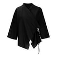 thumbnail image 4 of dGslk Women’s Loose Fit V Neck Wrap Blouse with Adjustable Waist Tie and 3/4 Sleeve Lightweight Casual Top for Work and Daily Wear Black L, 4 of 4