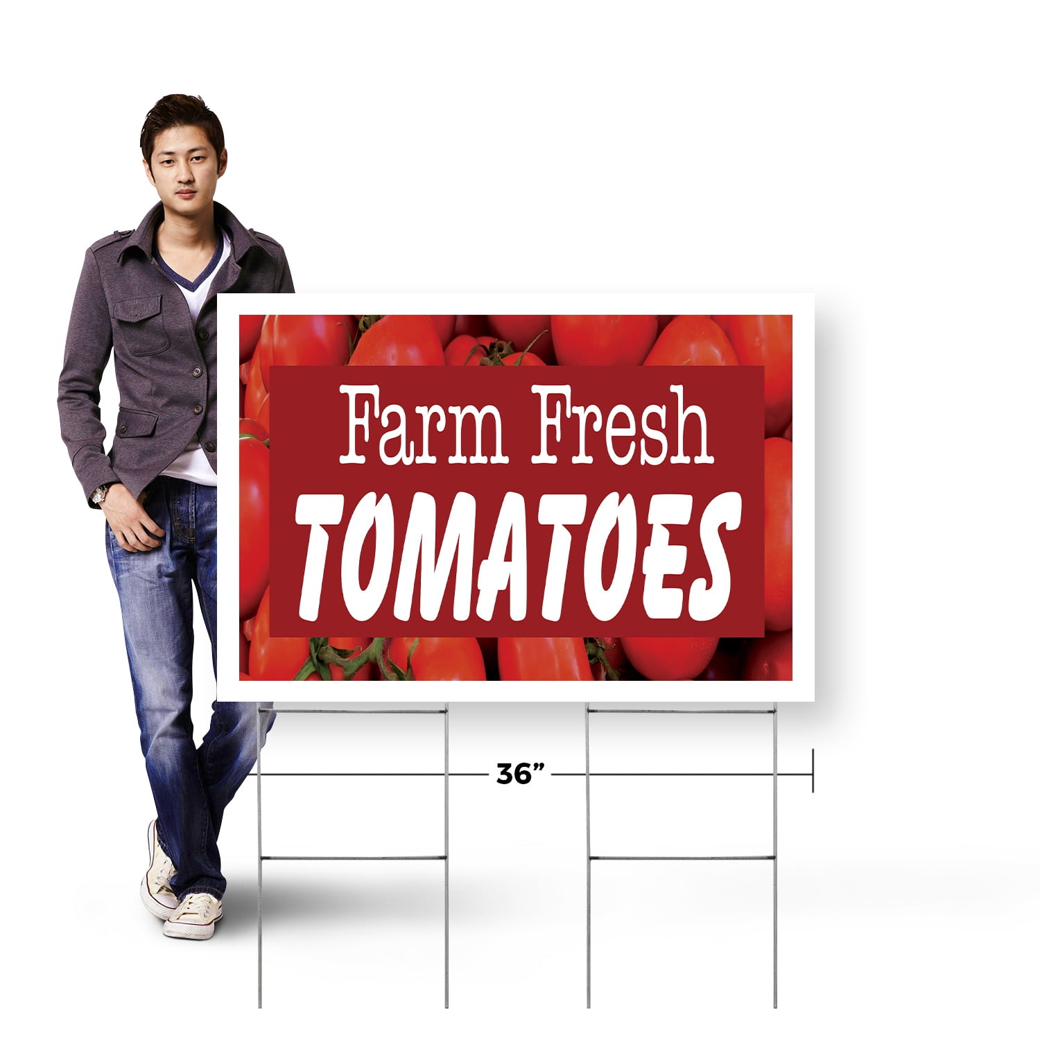 Farm Fresh Tomatoes Yard Sign 24 Inch x 36 Inch Double Sided Weatherproof Heavy-Duty Plastic with Stake | Juicy Vegetables, Local Produce, Healthy Choices | Made in USA