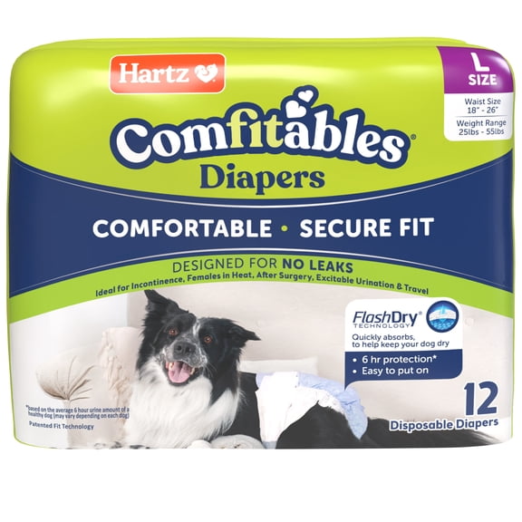 Hartz Comfitables Dog Diapers, Large 12 Count