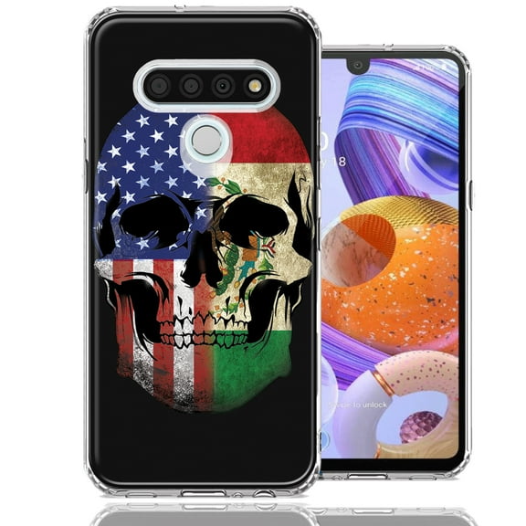 MUNDAZE For LG K51 US Mexico Flag Skull Double Layer Phone Case Cover
