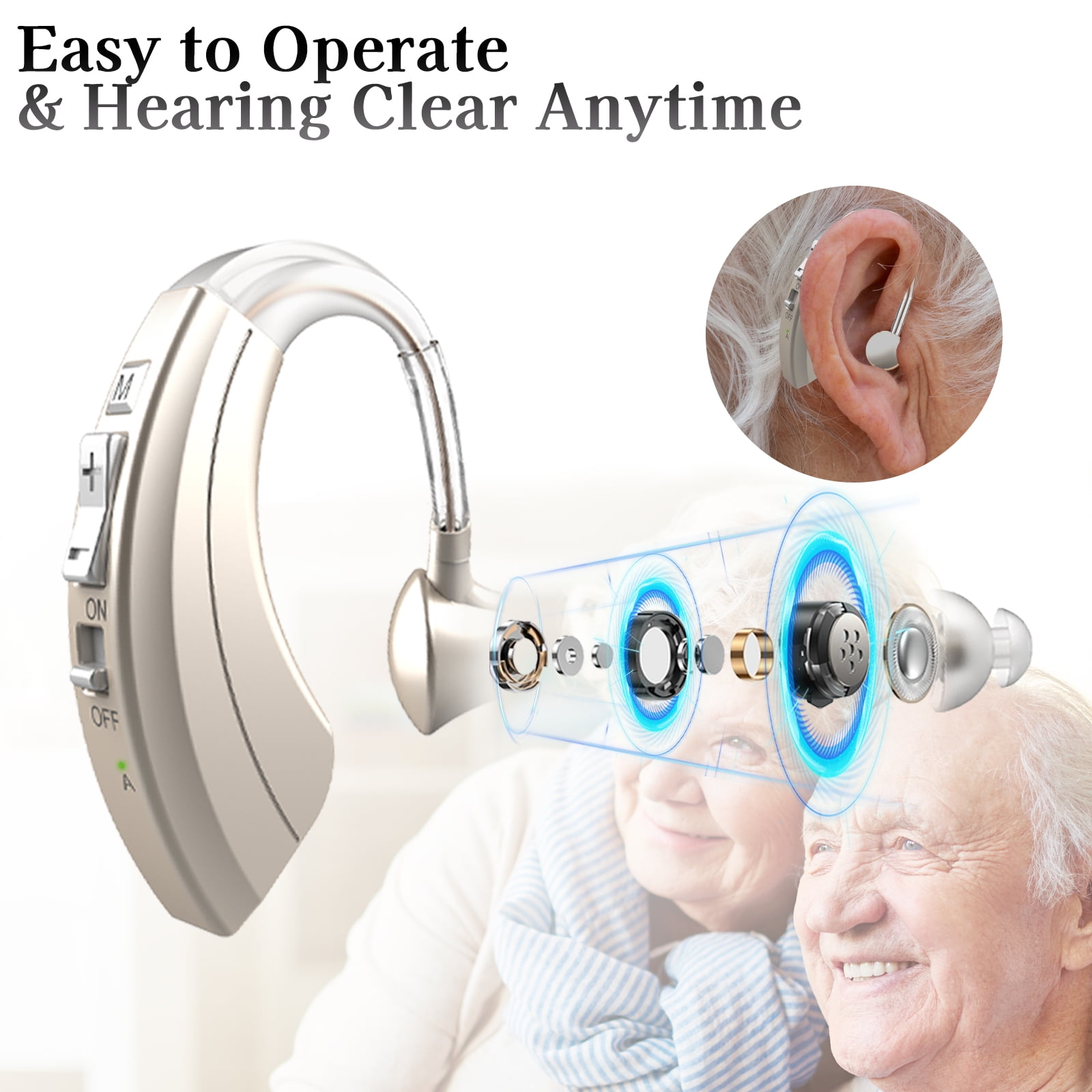 HIBRIQ Rechargeable Hearing Aids with Enhanced Speech, Noise Reduction & Feedback Cancellation for Seniors HH-1220AX