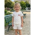thumbnail image 2 of BemeyourBBs Toddler Baby Girls Summer 2 Piece Cherry Outfits Rib Knit Cherry Embroidery Polka Dot Short Sleeve Round Neck T Shirt Tops and Shorts Set, 2 of 8