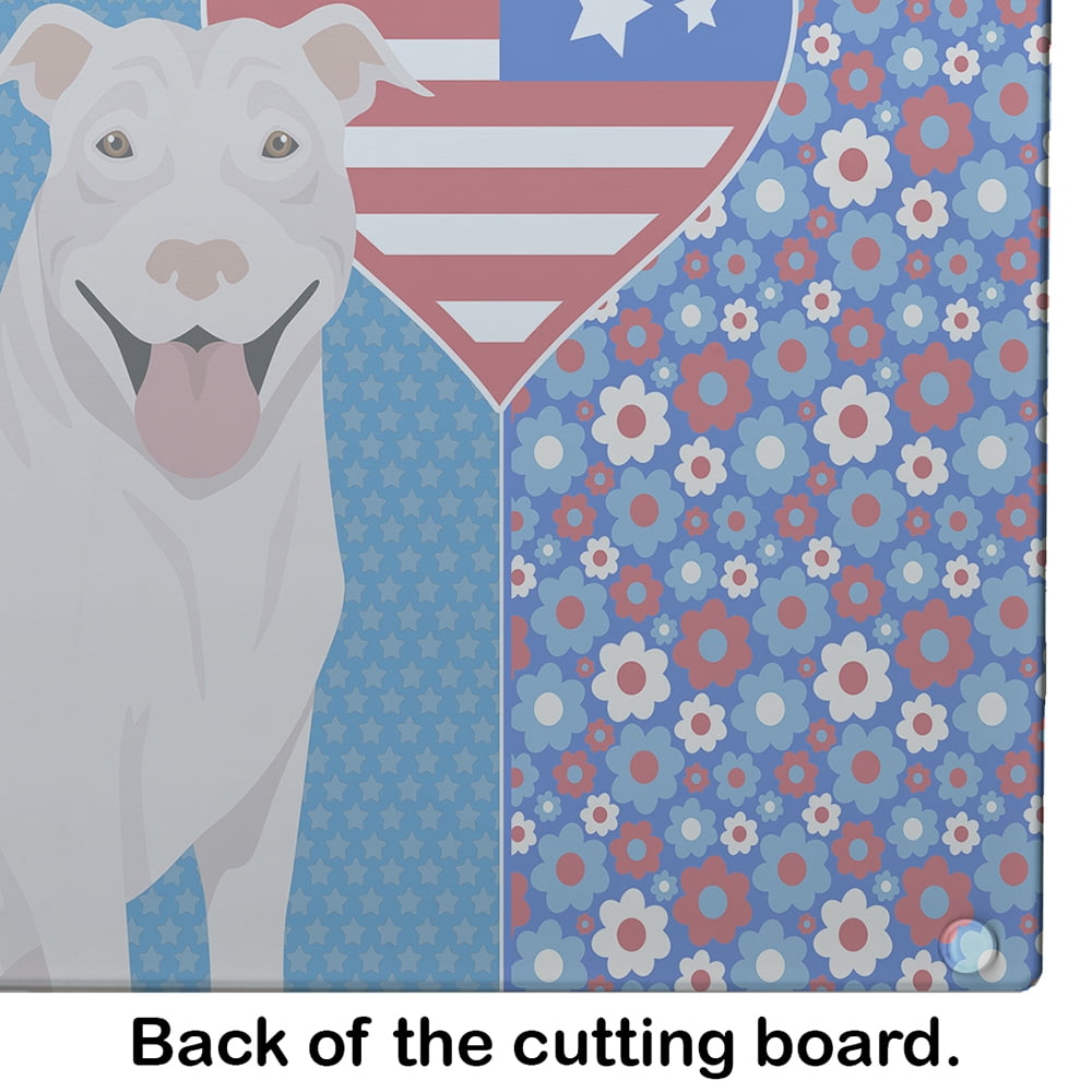 White Pit Bull Terrier Glass Cutting Board Large 12 in x 15 in
