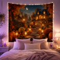 thumbnail image 2 of Two-Story Pumpkin House on Winding Path Under Full Moon, Whimsical Rustic for Nature Lovers, Autumn Night Art, Halloween Gift Tapestry Wall Hanging for Bedroom and Living Room, 2 of 7