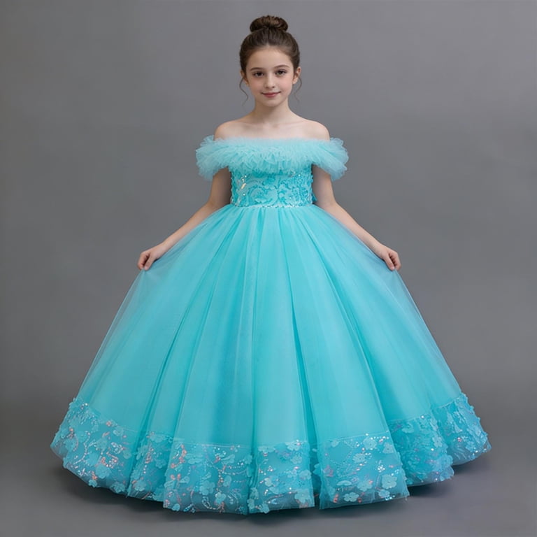 formal dress for toddler Little Girls Green Pearl Communion Princess Birthday Party Dress, Green / 7-8 Years (140cm) keyword:penny loafer main image 1